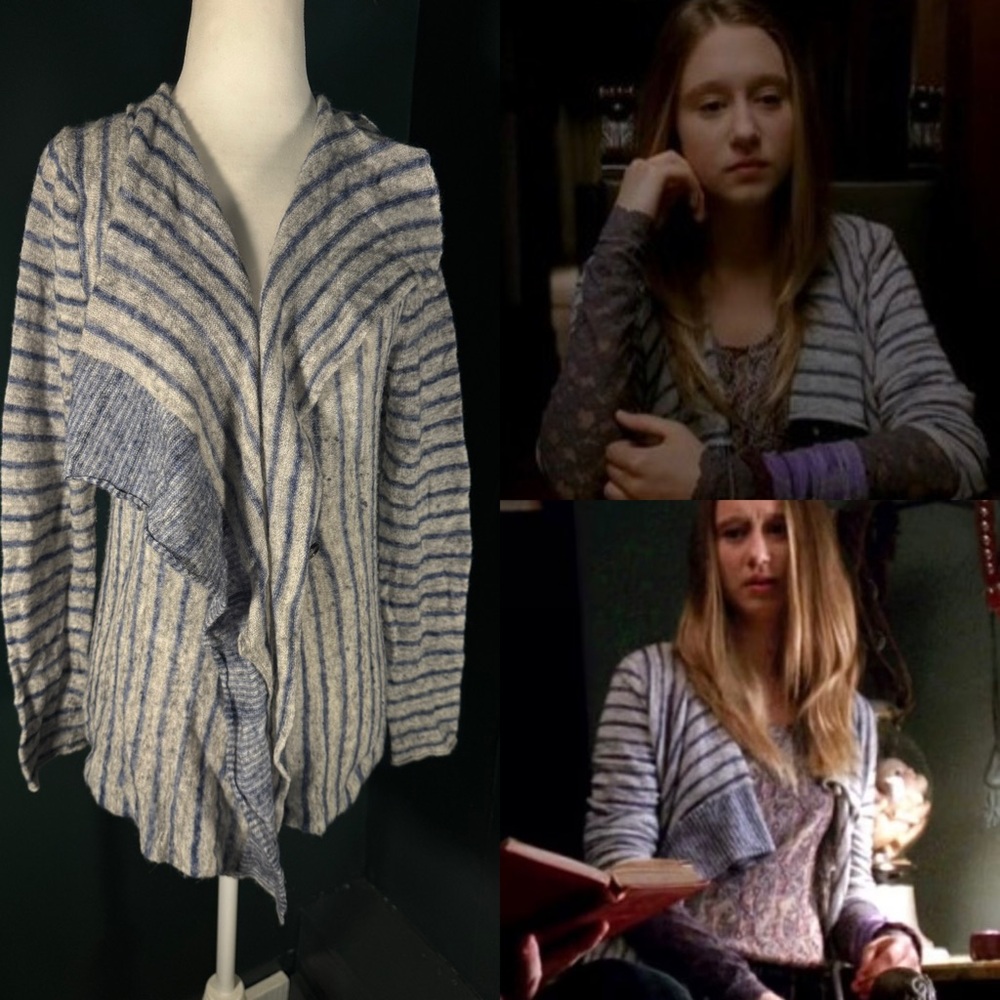 Banana Republic • Striped Wool Blend Draped Cardigan Gray L • ASO Violet Harmon